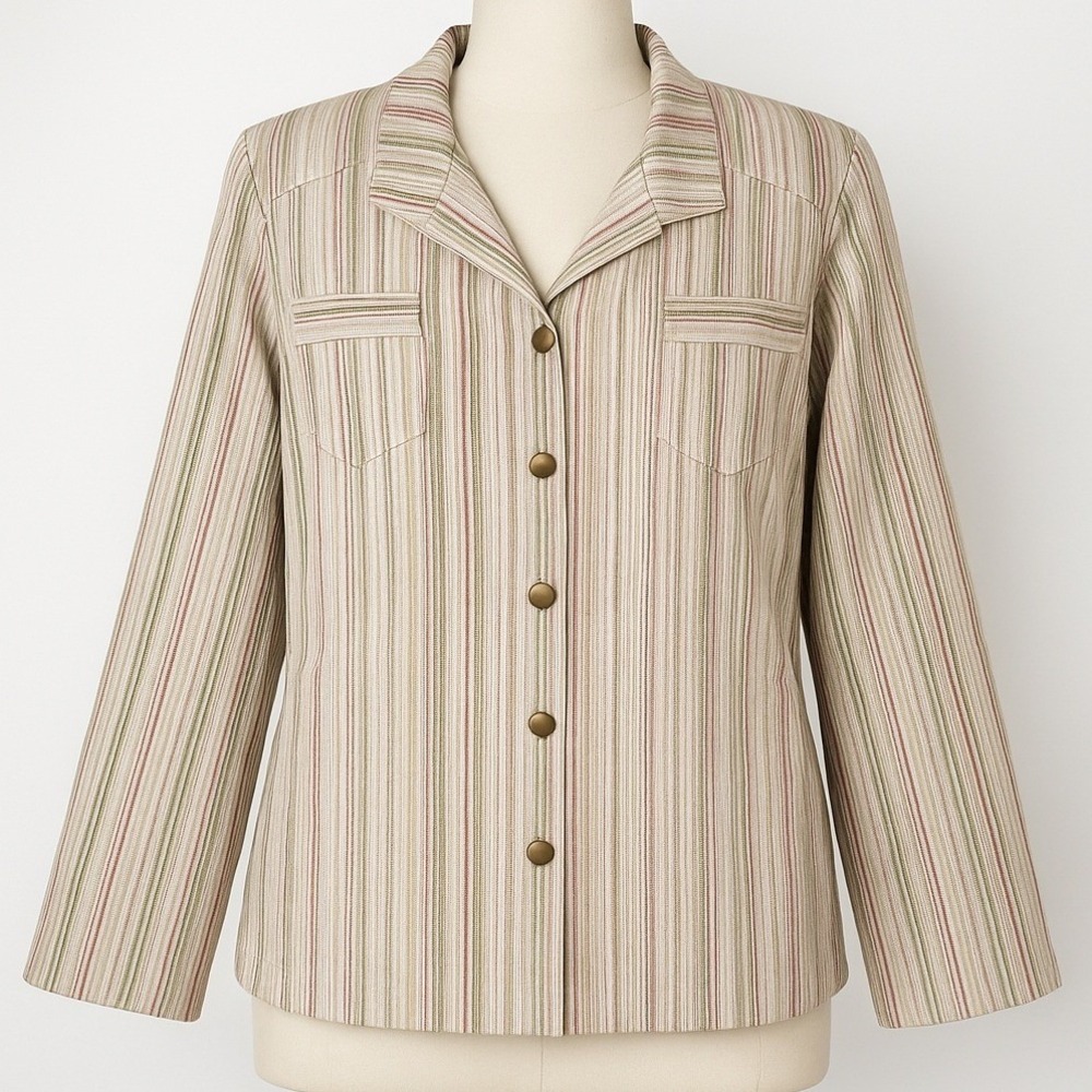 Vintage Focus Y2K Womens Striped Button Shirt Jacket‎ Size 22 Pockets Boho Indie